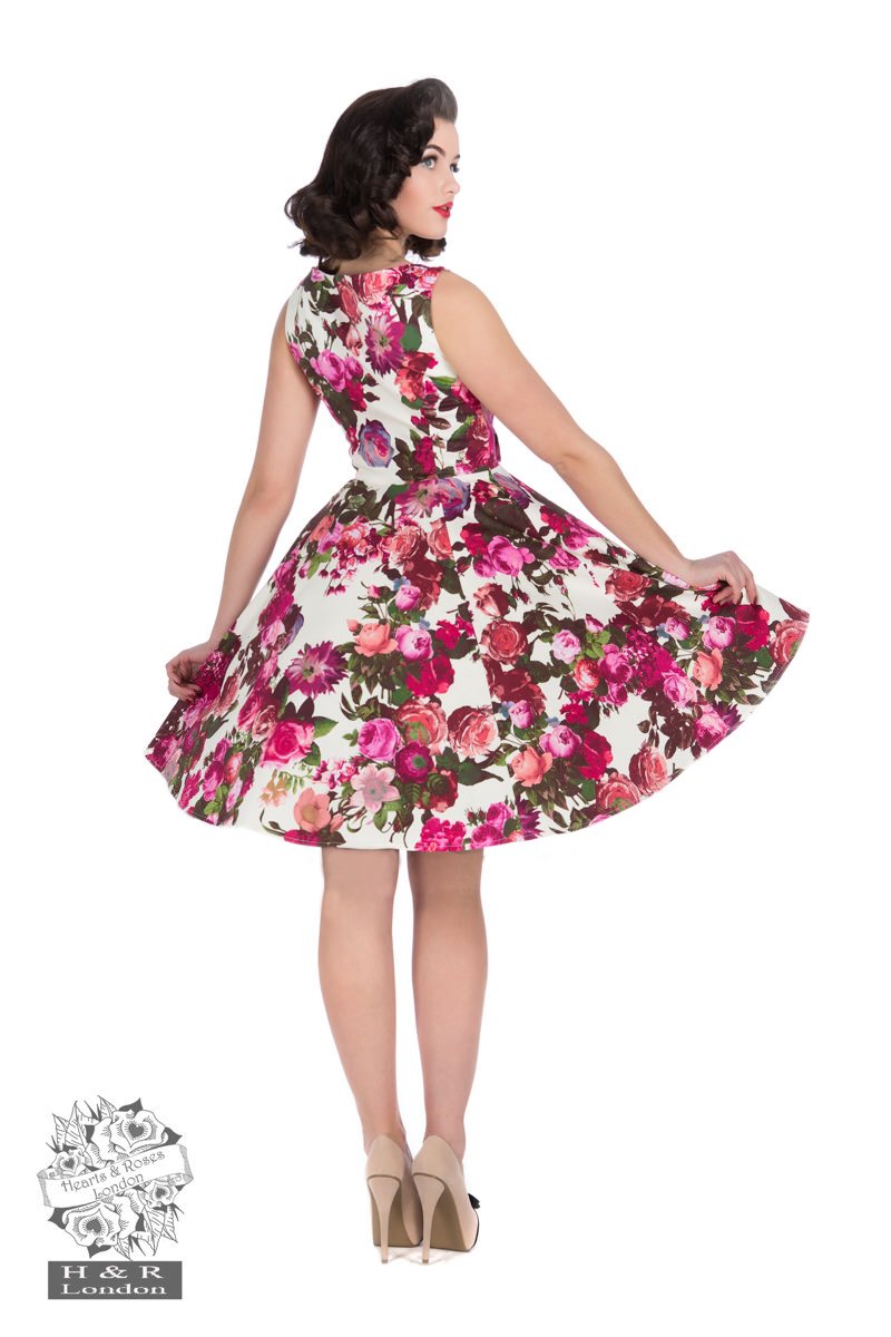Audrey 50s Cream Floral Swing Dress